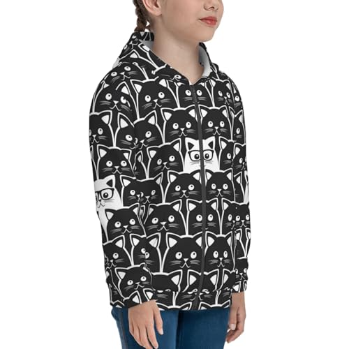 Black Cats and One White Kids Pullover Hoodies Boys Zip Up Sweatshirts Girls Athletic Clothes with Pocket4