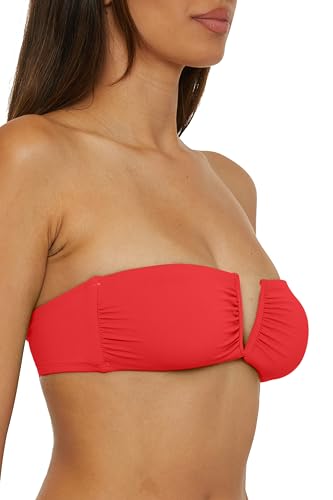 BECCA Women's Color Code Shirred Bandeau Bikini Top, Adjustable, Tie Back, Swimwear Separates3