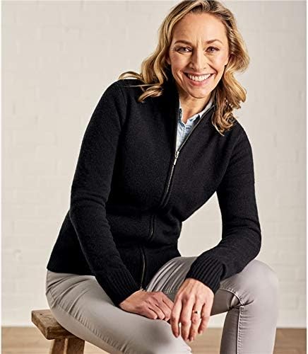 WoolOvers Womens Lambswool Fitted Zip Thru Cardigan Black, L
