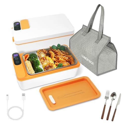 SL Euthtion Cordless Electric Lunch Box, Battery Powered Heated Lunch Box，Food Heate 1L Adjustable Heating time Comes with Tableware and Insulated Bag Used for Trucks, Camping, Offices