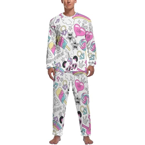 Pyjama homme haut et bas de pyjama manche longue pantalon nuit panda licorne