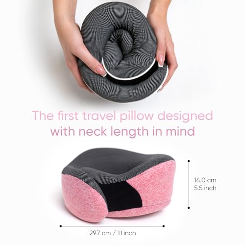 Image of Proglobe Pink Airplane Travel Pillow Set, 100% Pure Memory Foam Neck Pillow, Updated Material, Long Flight Travel Kit with 3D Contoured Eye Masks, Earplugs, and Luxury Bag