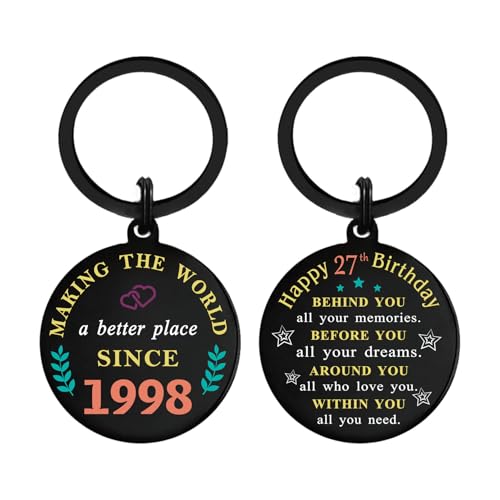DGXMD 27th Birthday Gifts - Born in 1998 Birthday Keychain - 27 Year Old Birthday Keepsake Gifts for Men Women DGXMD 27th Birthday Gifts - Born in 1998 Birthday Keychain - 27 Year Old Birthday Keepsake Gifts for Men Women