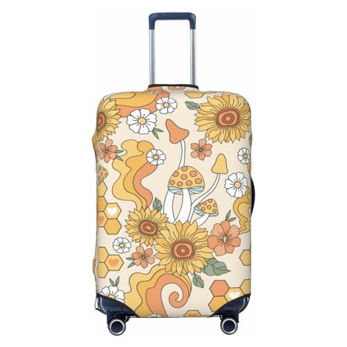 Groovy Hippie Flower Mushrooms Print Washable Luggage Cover - Fashion Suitcase Protector Fits 18-32 Inch Luggage