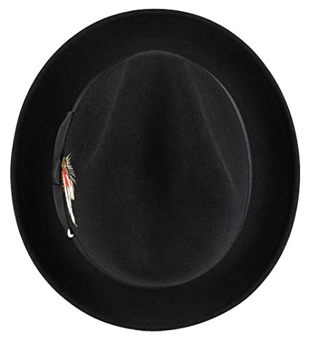 Mens Black Fedora Hats, 100% Wool Crushable Hat, Packs Easy, Stain Resistant, Stylish Fedora (Also Available In Gray) #TOP4