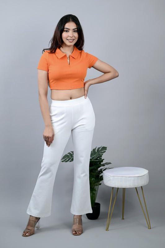 Image of Mlada Bootcut Flare Pants for Women Stretch Cotton Knit Boot Cut Mid Waist Flared Trouser Elastic Waist Band Utility Pockets for Formal Office Work Wear,Travel-Regular /Plus Size