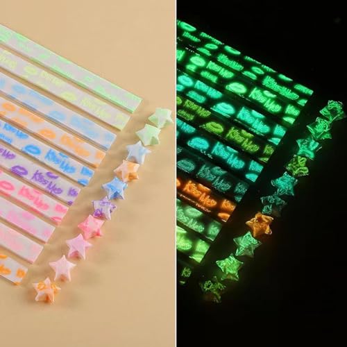 HIDRUO Origami Star Paper Strips, Star Making Folding Paper Strips, Star Paper Origami Strips Glow In The Dark, Color Lucky Star Decoration Paper Strips DIY Hand Art Crafts (Love kiss)