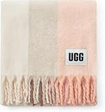 UGG Calyx Faux Mohair Throw Soft Fuzzy Blanket for Couch, Bed - Cute Cozy Decorative Apartment Decor or Dorm Room Essentials, Washable, 50' x 70', Ivory & Brown Striped (Pansy)