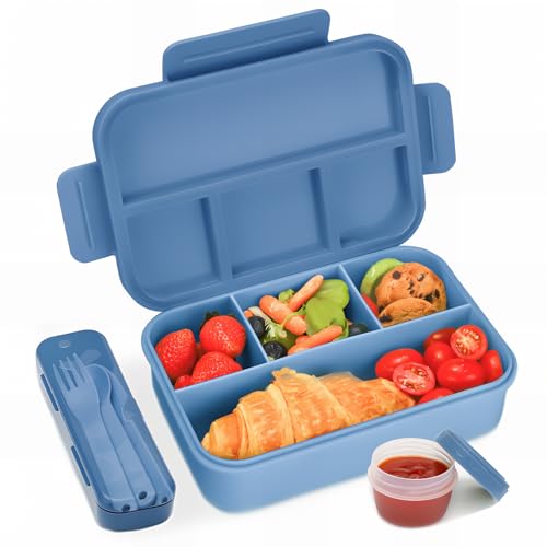 Bugucat Brotdose mit Fächern 1300ML,Lunchbox Kinder Auslaufsicher mit Fächern,Lunch Box Bento Box mit Fächern für Kinder und Erwachsene,Vesperdose Frühstücksbox für Jungen&Mädchen,Dunkelblau