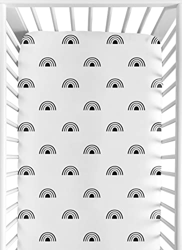 Image of Sweet Jojo Designs White and Black Boho Rainbow Boy or Girl Fitted Crib Sheet Baby or Toddler Bed Nursery - Black and White Bohemian Celestial Sky Outdoors Nature Gender Neutral