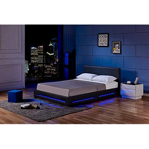 Home Deluxe - LED Bett Asteroid - Schwarz, 160 x 200 cm - inkl. Matratze und Lattenrost I Polsterbett Design Bett inkl. Beleuchtung Cover