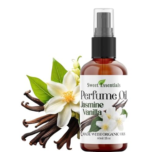 Sweet Essentials JASMINE VANILLA, Fragrance/Perfume Oil, Made with Organic Oils, 2oz, Spray on Perfume Hair & Body Oil – Alcohol, Silicone & Preservative Free