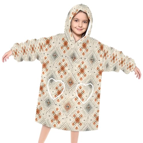 Wearable Blanket Hoodie for Kids, Elemental Aztec Fleece Sweatshirt Blanket Oversized Blanket Sweatshirt with Pocket Flannel Warm Hooded Blanket 6-10 Year Old Girl Boy Gift, One Size