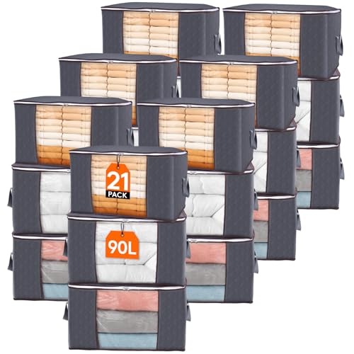 Lifewit 21 Pack 90L Clothes Storage Bins with Lids, Foldable