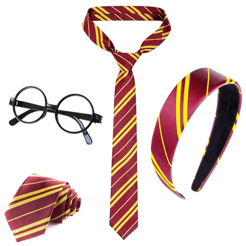 Magic Costume Accessories Adult, Striped Tie Headband Round Glasses, Hair Accessories for Carnival Party Cosplay Uniform (Red)