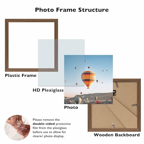 Image of JCJMY 8x8 Picture Frame Brown for Wall Hanging or Tabletop, Wall Mounting Horizontally or Vertically, 8 x 8 Square Wall Gallery Poster Photo Frame with Shatter Resistant Plexiglass, Brown