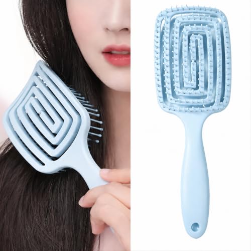 Image of Detangling Hair Brush with Flexible Nylon Bristles & Rounded Tips for Pain-Free Grooming, Anti Frizz Styling & Daily Use | Suitable for Wet & Dry Hair, Men & Women Scalp Friendly Salon Quality Pro Use (Blue)