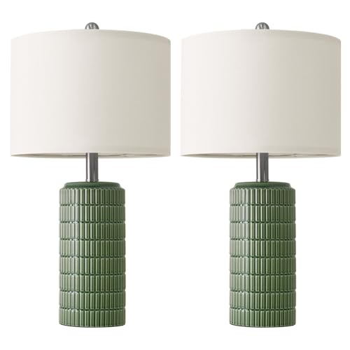 Image of PoKat 23 inch Dark Green Ceramic Table Lamps Set of 2, Modern Table Lamps for Living Room, Farmhouse Lamps for Bedroom Night Stands, Traditional Nightstand Desk Decor Lamps