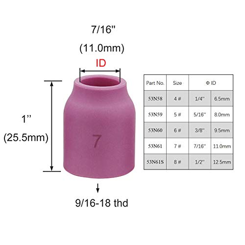 Image of 10PK TIG Gas Lens Alumina Nozzle 53N61 7# 7 /16 inch For SR WP 9 /20 & 17 /18 /26 | 10PK TIG Gas Lens Alumina Nozzle Ceramic Cup 53N61 7# 7 /16 inch For PTA SR DB WP 9 /20 & PTA SR DB WP 17 /18 /26 TIG Welding Torch