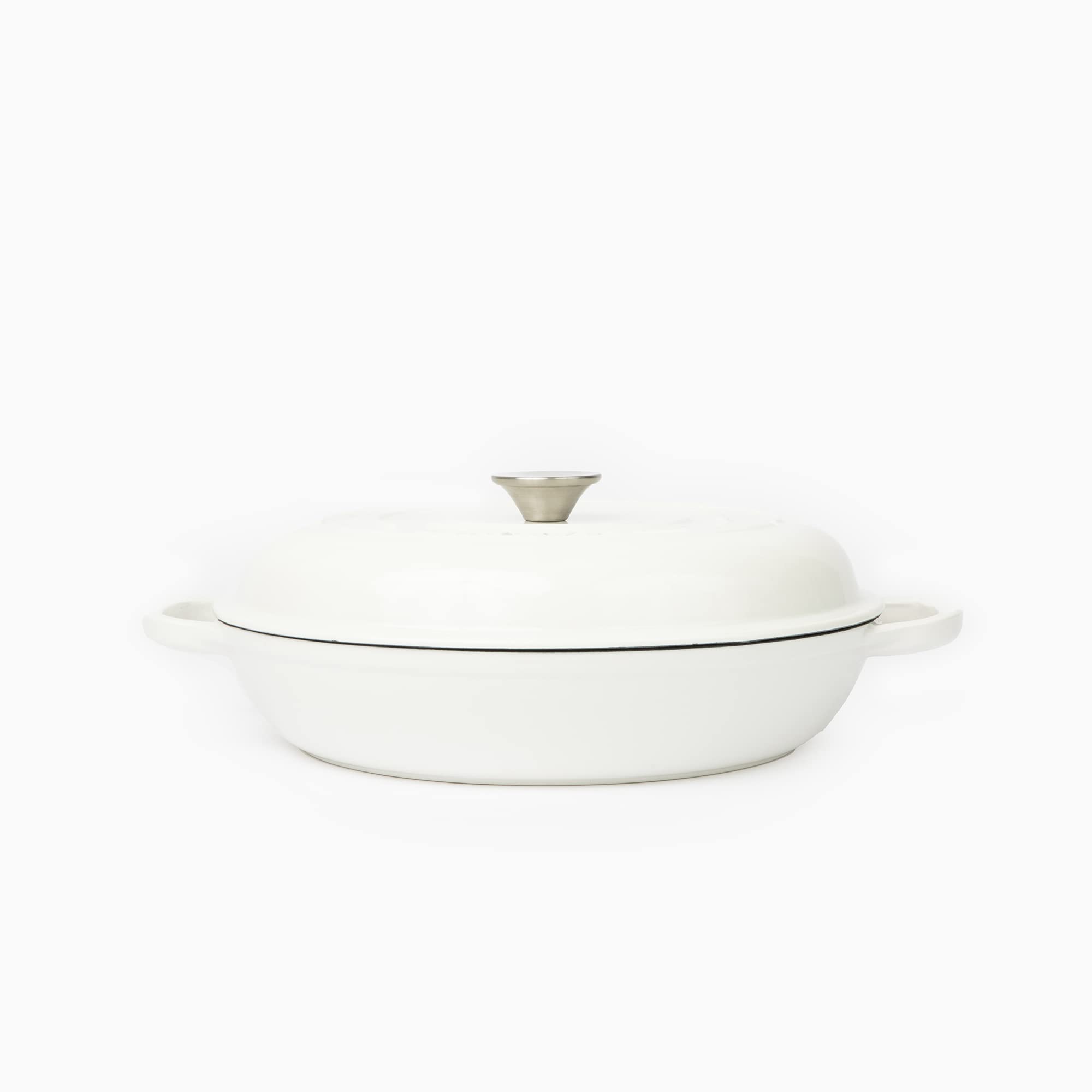 larder & vine enameled cast iron braiser with lid, cast iron casserole dish | 3.6qt /3.4l (white)