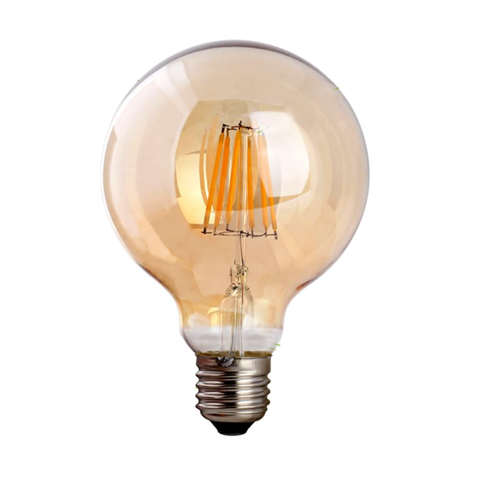 Ledsone Amber Vintage Edison E27 Light Bulb,G95 8W (60W Equilavent) Warm White 2700K Dimmable Screw Led Filament 806 Lumens Globe Glass Energy Saving Old Fashioned Bulb For Indoor & Lighting Decoration