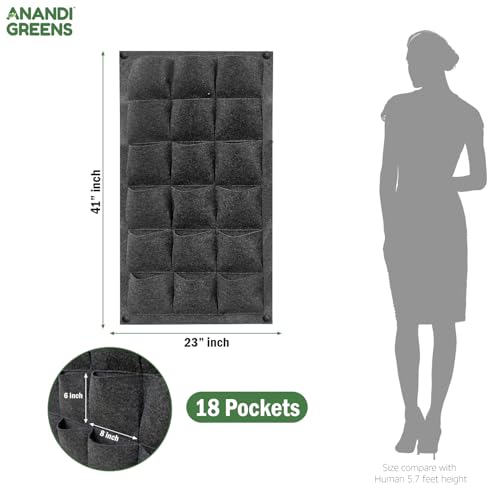 Image of Anandi Green's 400 GSM GeoFabric Vertical Hanging Outdoor Wall Planter for Hold Living or Artificial Plants, Flowers, and Herbs, Great Decor for Gardens 18-Pocket