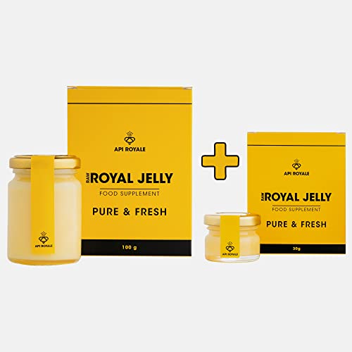 Royal Jelly Pure & Fresh Pack 100g + 30g Premium Royal Jelly Nutritional Supplements 100% Natural with and Non-Gluten Formula Compact Isothermal Box with Dosing Spoon