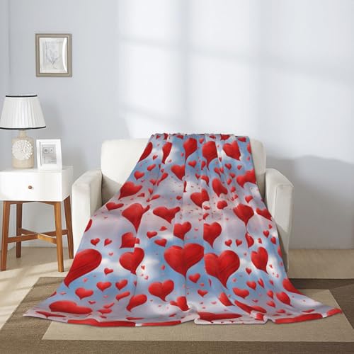 Plaid lit moelleux cœurs rouges couverture canapé hiver cocooning - 7