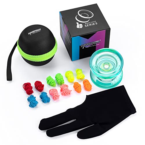 magicyoyo k2 responsive yoyo - great for kids and beginners with smooth spins and fingerspin design - with storage glove bag and 12 yo-yo strings - crystal green
