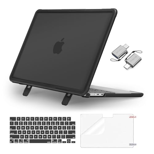 MOSISO Compatible with MacBook Air 13 inch Case 2025 2024 2023 2022 M4 A3240 M3 A3113 M2 A2681, Heavy Duty Hard Case with Kickstand&Keyboard Cover&Screen Film&Type C for MacBook Air 13.6, Black