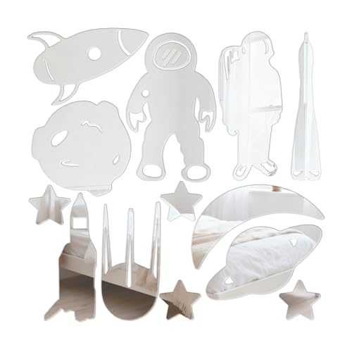 Vinilo decorativo 14 piezas astronauta cohete espejo acrílico miniatura 1