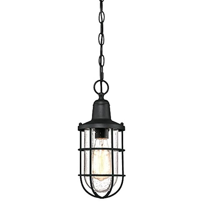 Westinghouse 6334800 Crestview One-Light Outdoor Pendant, Textured Black Finish with Clear Seeded Glass, Oil Rubbed Bronze