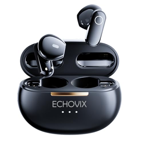 Echovix Wireless Earbuds, Bluetooth Earphones & In-Ear Headphones with Mic, 72H Battery, Compact & Lightweight, IPX5 Waterproof, Noise Cancellation, Touch Controls for Workouts & Travel (Black)