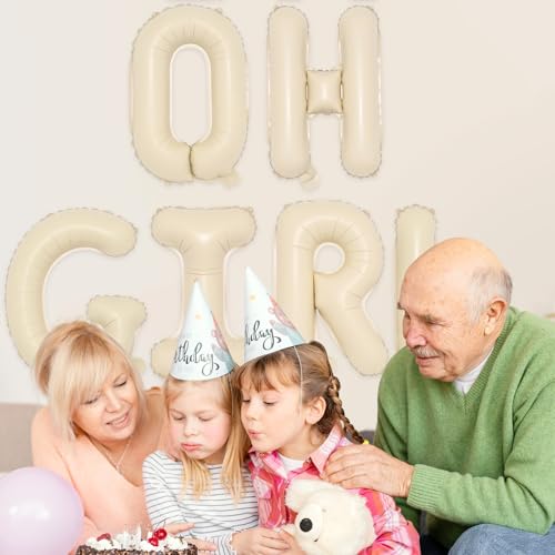Image of 40inch OH GIRL Balloons - Jumbo Cream White Sand Oh Baby Girl Balloon Sign for Backdrop Boho Baby Shower Kid Girls Birthday Gender Reveal Neutral Party Decorations
