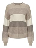 Only Onlatia-Jersey de Rayas L/S Suéter Mujer, Feather Gray/Stripes:w. Beige/Whitecap Gray/Leafless Tree, S