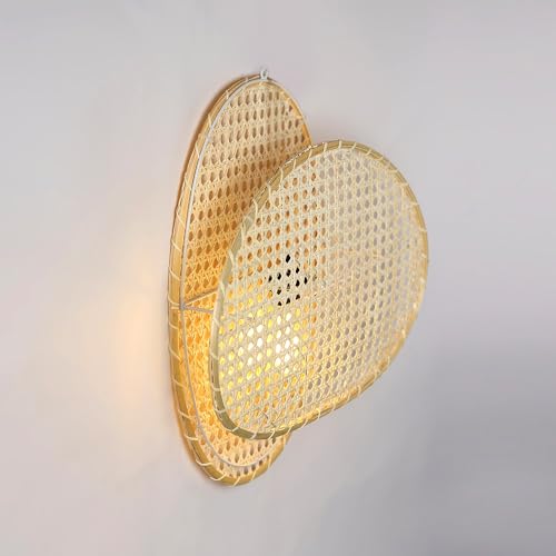 Image of Habere India-All the Cultures Fabricating India Wall Lamp for Living Room | Decor Lights | Lamps for Bedroom | Lamp for Wall | Cane Webbing Lights - Oval (M: 45 * 46 * 12 cm)