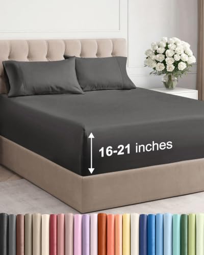 Image of Extra Deep Pocket King Size Sheet Set - Breathable & Cooling - Charcoal