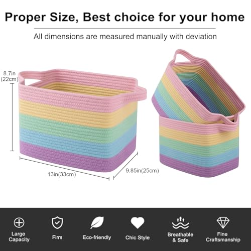 Image of OIAHOMY Cotton Rope Storage Baskets for Organizing Rainbow Pastel 3-Pack