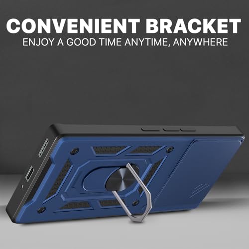 Image of Pikkme D10 Tough Armor Bumper Case | 360 Protection Case | Sliding Camera Shield Cover & Ring Holder Stand Back Cover for Realme GT 6T 5G / GT Neo 6 SE 5G (Blue)