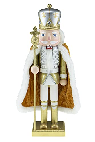 Clever Creations Gold King 14 Inch Traditional Wooden Nutcracker, Festive Christmas Décor for Shelves and Tables