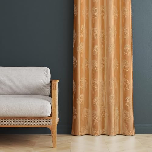 Image of Heavy Quality Punch Tree Curtains 5 Feet Long Set of 1 Pcs | Gold Window Curtains for Living Room, Bedroom | Lightweight 5 Feet Long Drapes for Home Decoration