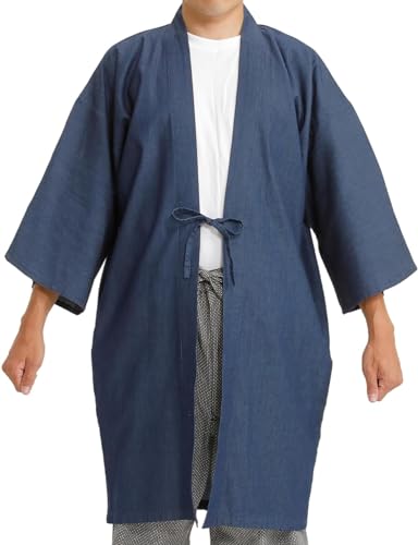 Edoten yukata kimono happi yarn-dyed denim fabric 4.5oz thin haori 3WAY cotton 100% men’s ladies' solid color navy