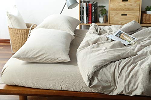 Image of F.Y.Dreams 100% Washed Cotton Duvet Cover for Weighted Blanket 48x72 inches with 16 Ties, Zipper on Long Side /Khaki /Just Duvet Cover