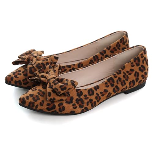 Image of SAILING LU Womens Bowknot Ballet Flats Pointy Toe Suede