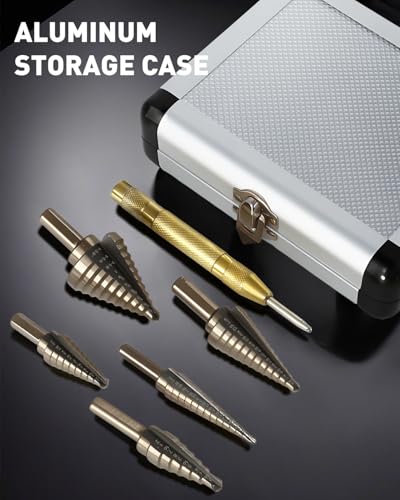 image for COMOWARE Step Drill Bit Set & Automatic Center Punch- Black and Gold, 