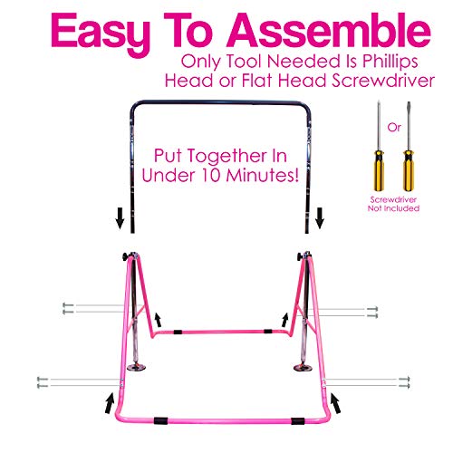 Upper Midland Products Gymnastic Bar for Girls, Adjustable Gymnastics Equipment for Home for Kids Training (Pink) - Thumbnail 3