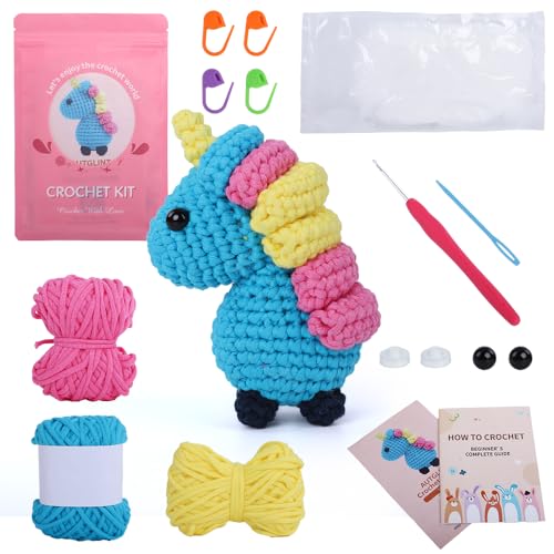 Autglint Unicorn Crochet Kit for Beginners - Magical Rainbow Amigurumi