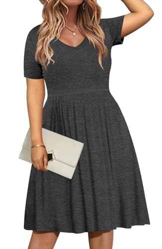 Image of DB MOON Women Plus Size Dresses 2026 Summer Casual V Neck Short Sleeve Knee Length Dress with Pockets