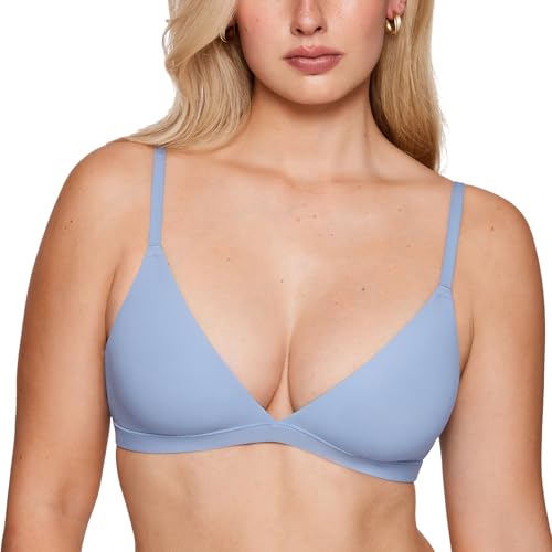 Image of INLYRIC Women's Inbarely Triangle Bralette Plunge Unlined Seamless Bra No Underwire Sexy Comfortable Everyday
