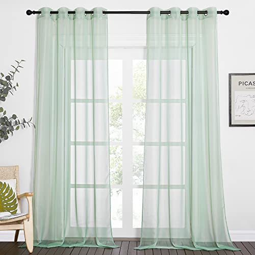 Image of NICETOWN Sheer Curtains 96 inch Long for Living Room Windows, Grommet Voile Sheer Textured Casual with Light Filtering Window Curtain Drapes for Bedroom, Sage Green, 54 inch Wide, Set of 2